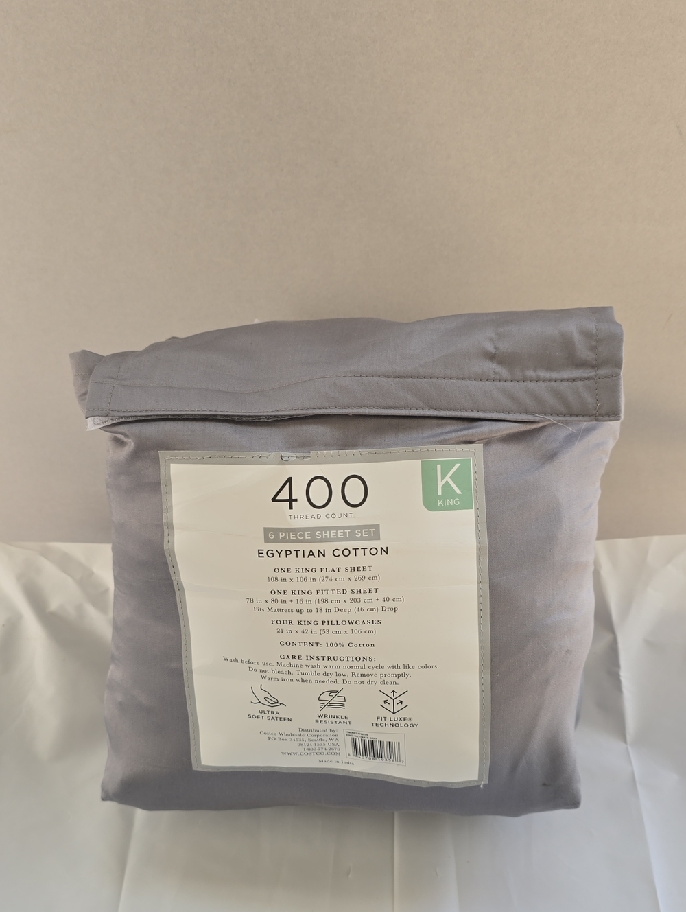400 Thread Count Egyptian Cotton King Sheet Set - Gray